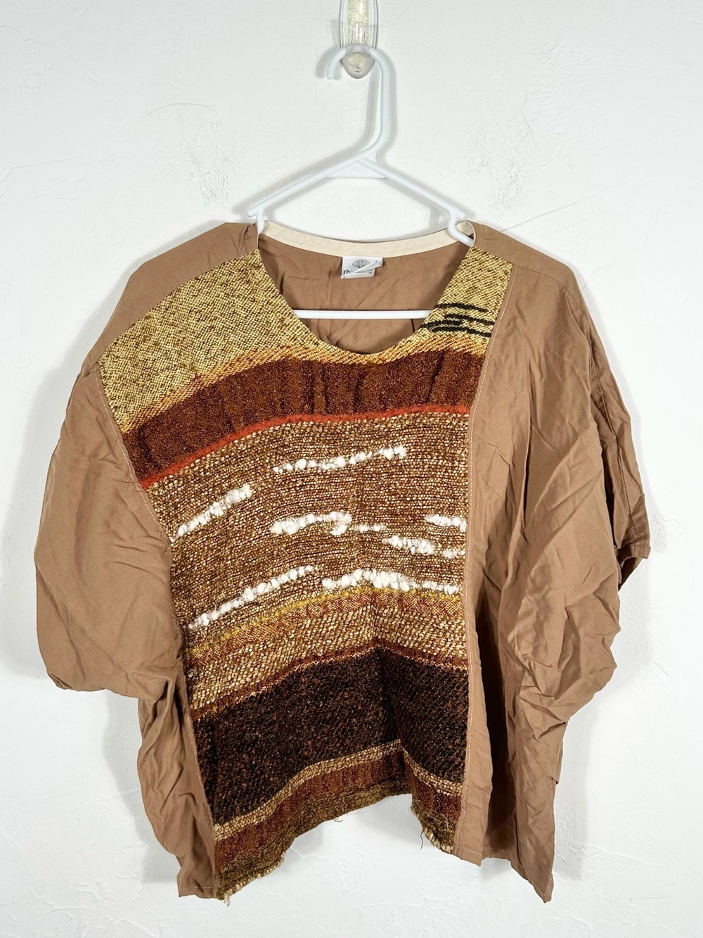 Micah Hamilton Handwoven Wearable Art Tunic Top Brown Boho Oversized Lagenlook